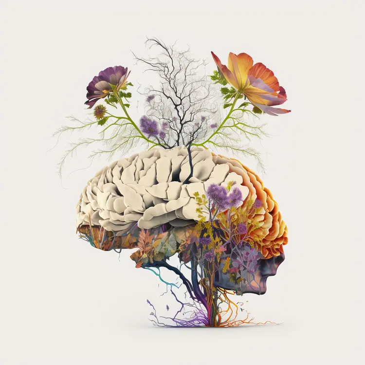 Brain and Flowers Illustration for Educational and Artistic Concept