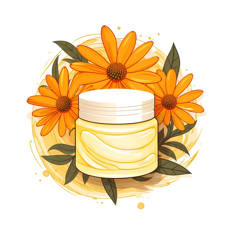 Cream Jar with Yellow Flowers and Leaves