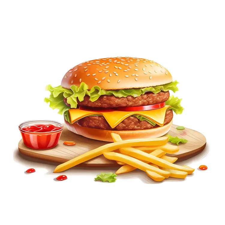 Delicious Burger and Fries Illustration