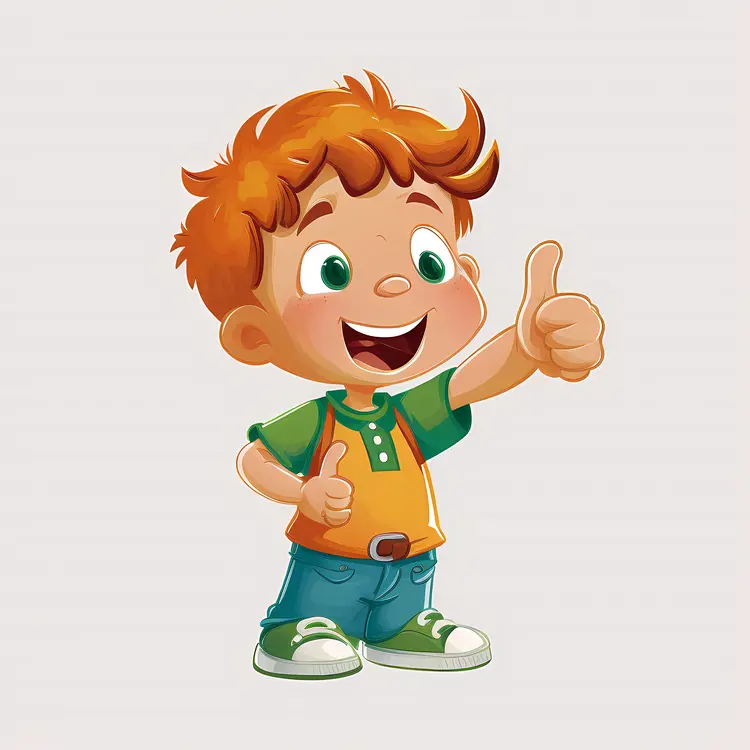 Happy Cartoon Boy Giving Thumbs Up