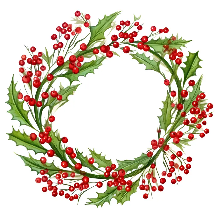 Holly Wreath with Red Berries and Green Leaves