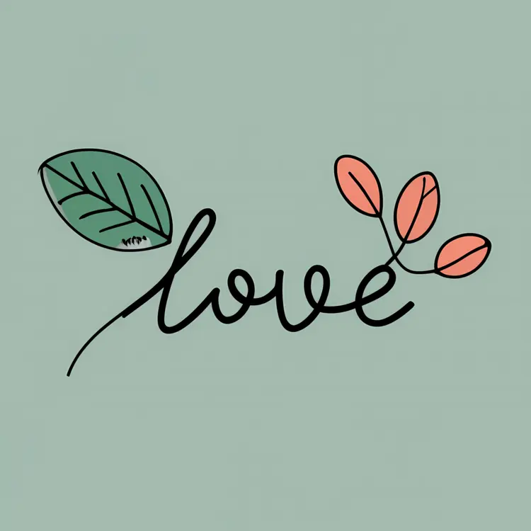 Minimalist Love Word with Leaves