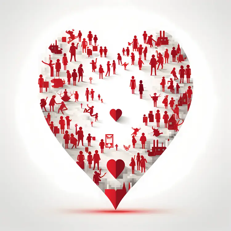 Red Heart Filled with People and Activities