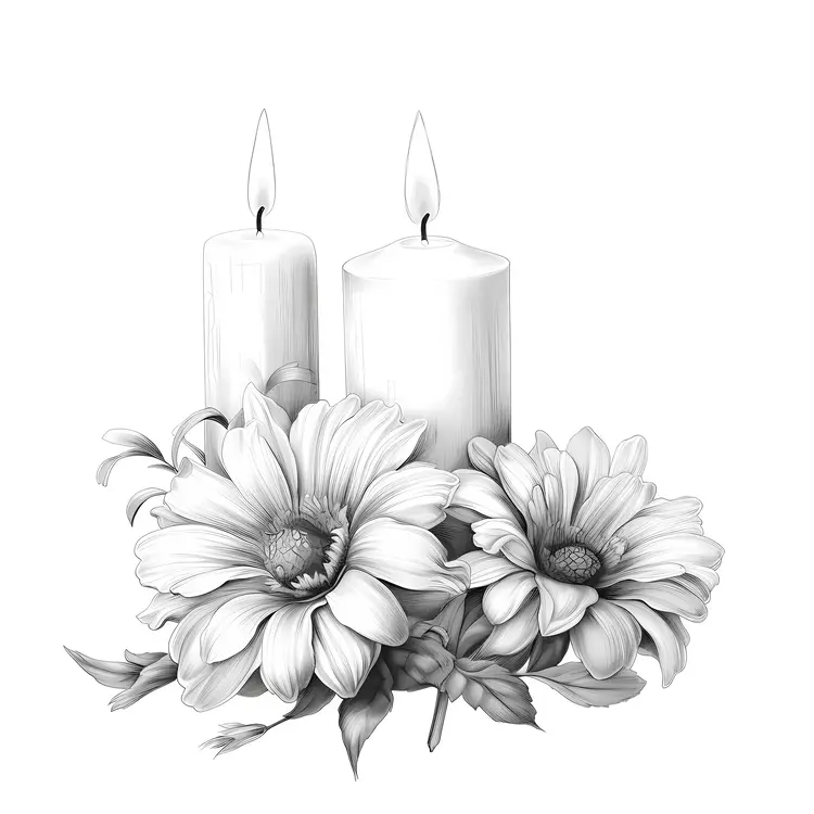 Black and White Candles with Flowers