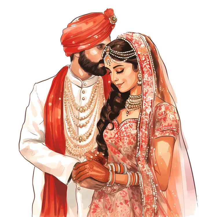 Traditional Indian Wedding Couple in Red and White Attire