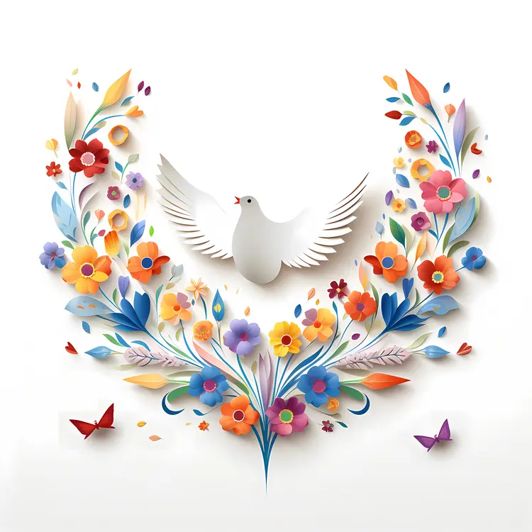 White Dove with Colorful Floral Wreath