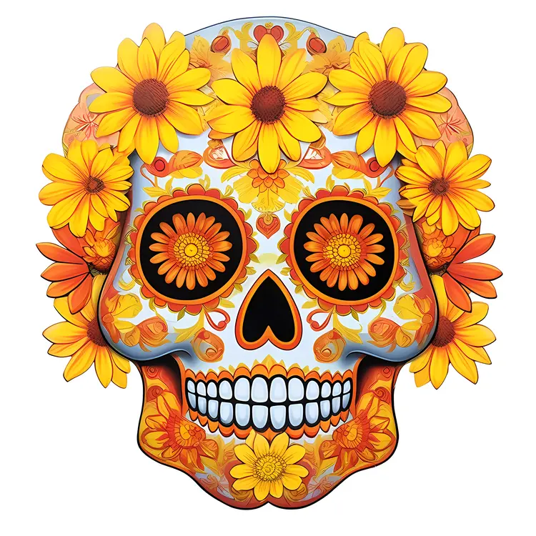 Colorful Sugar Skull with Flowers for Day of the Dead Celebration