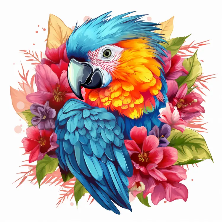 Colorful Parrot with Flowers