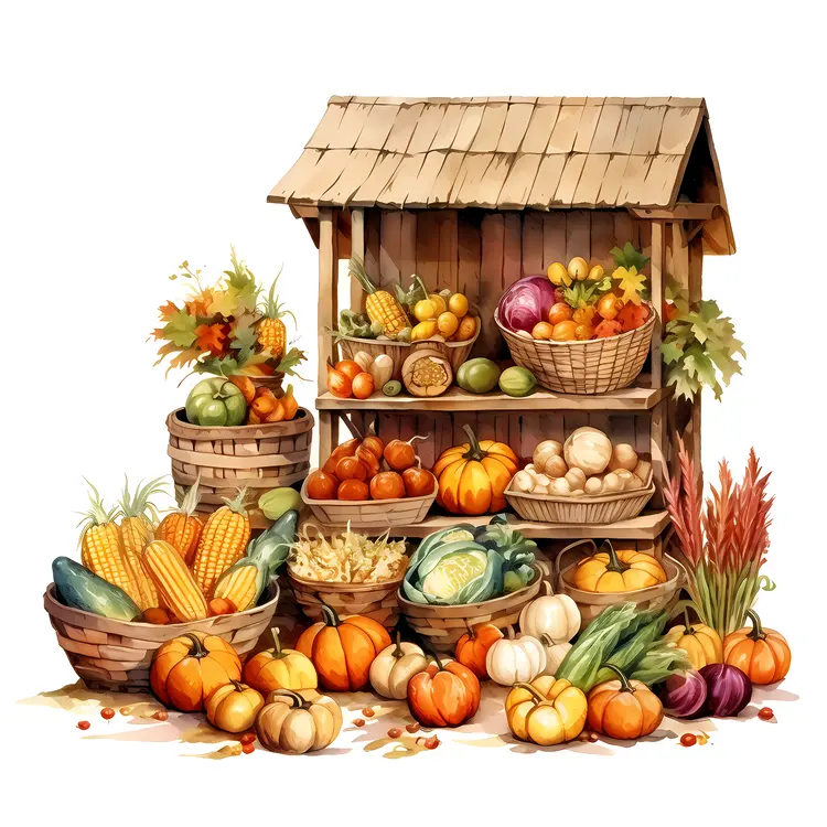 Pumpkins and Corn at a Stand for Thanksgiving