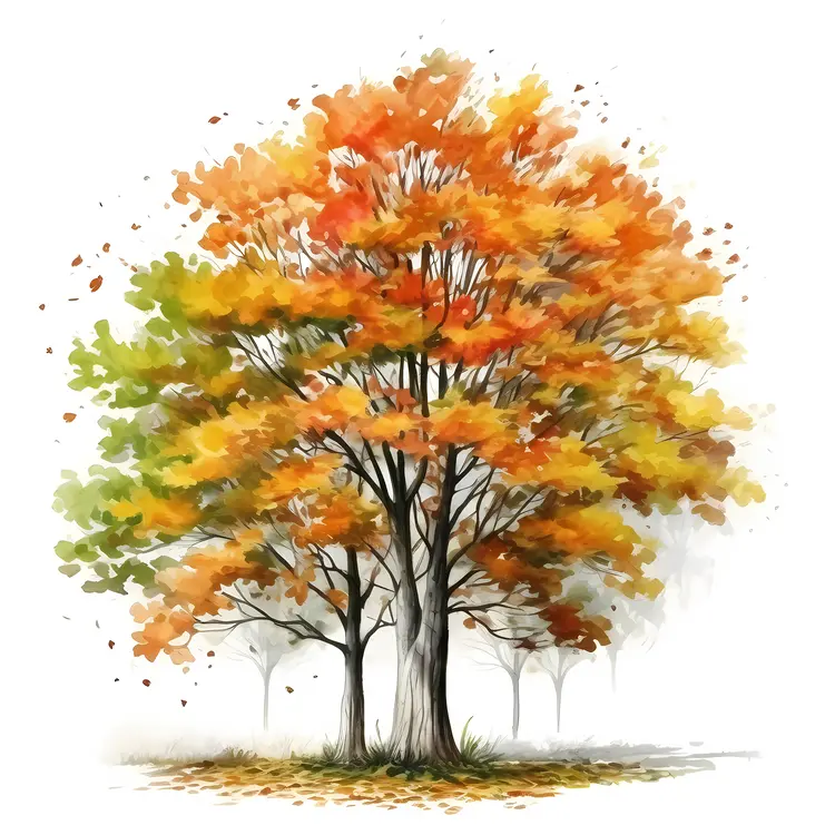 Autumn Tree with Multicolored Leaves