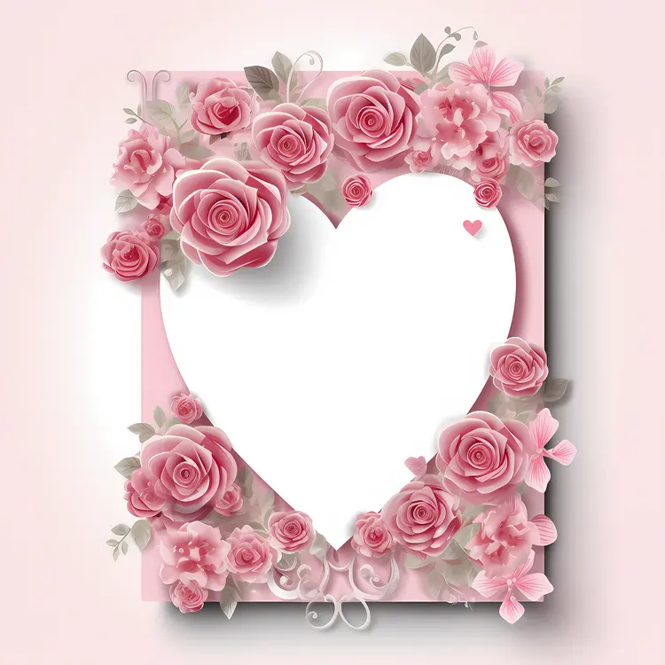 Pink Roses and Heart Floral Frame