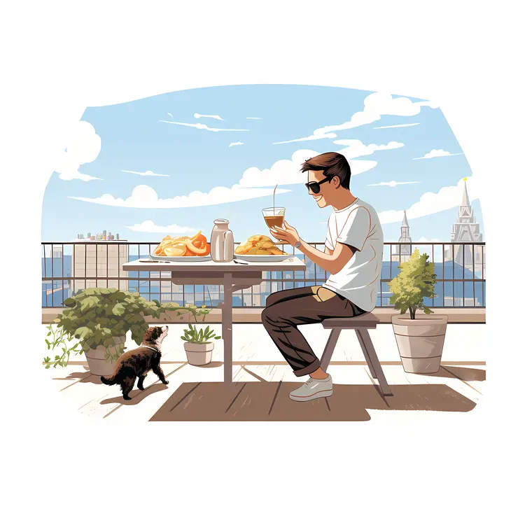 Man Having Breakfast Outdoors