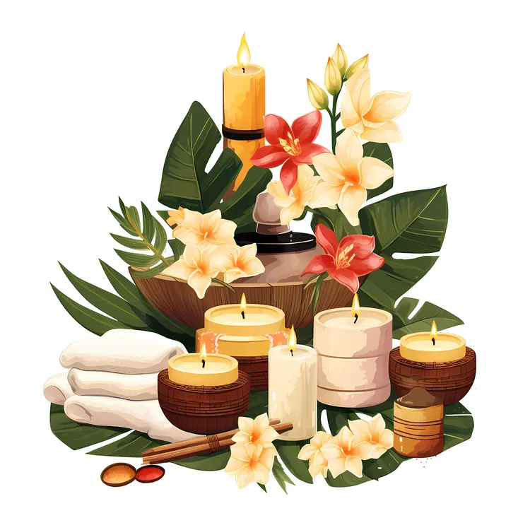 Spa Candles and Flowers for a Relaxing Atmosphere