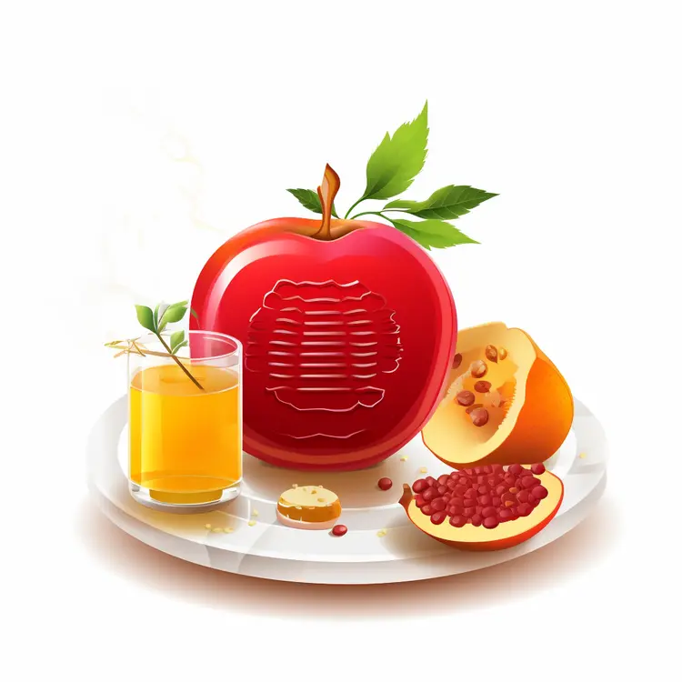 Apple and Pomegranate with Juice on Plate