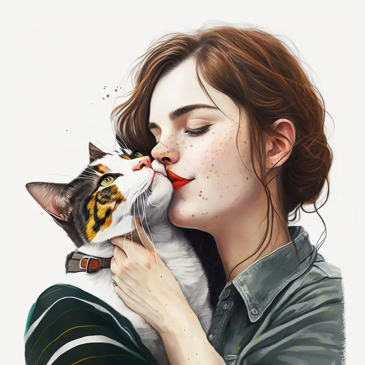 Woman Showing Affection to Her Cat