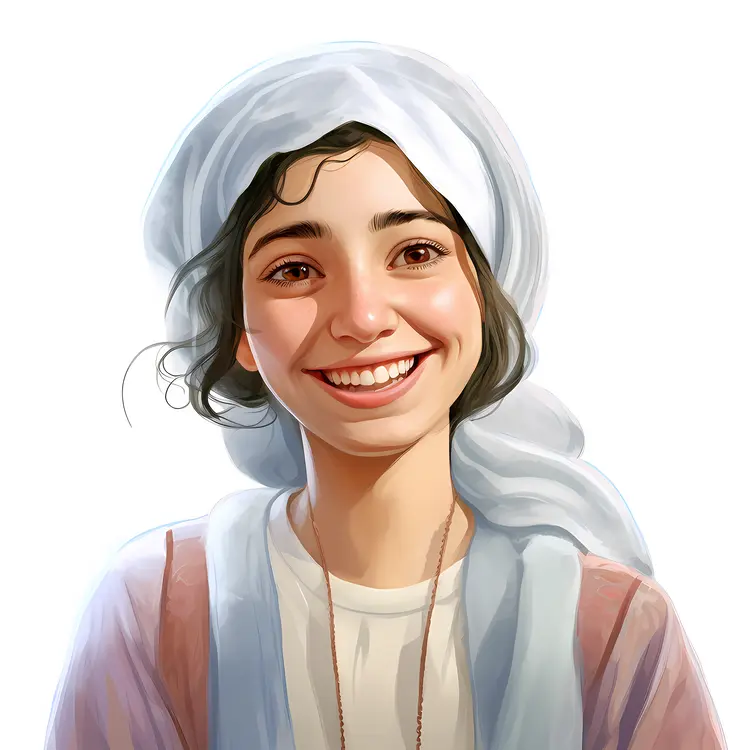 Smiling Woman in White Headscarf Illustration