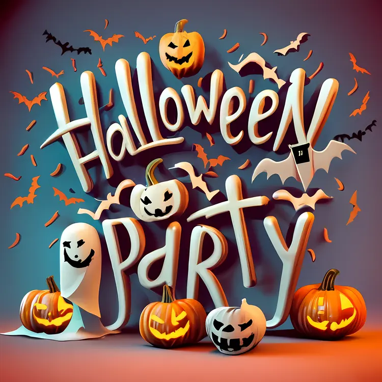 Halloween Party with Pumpkins and Bats