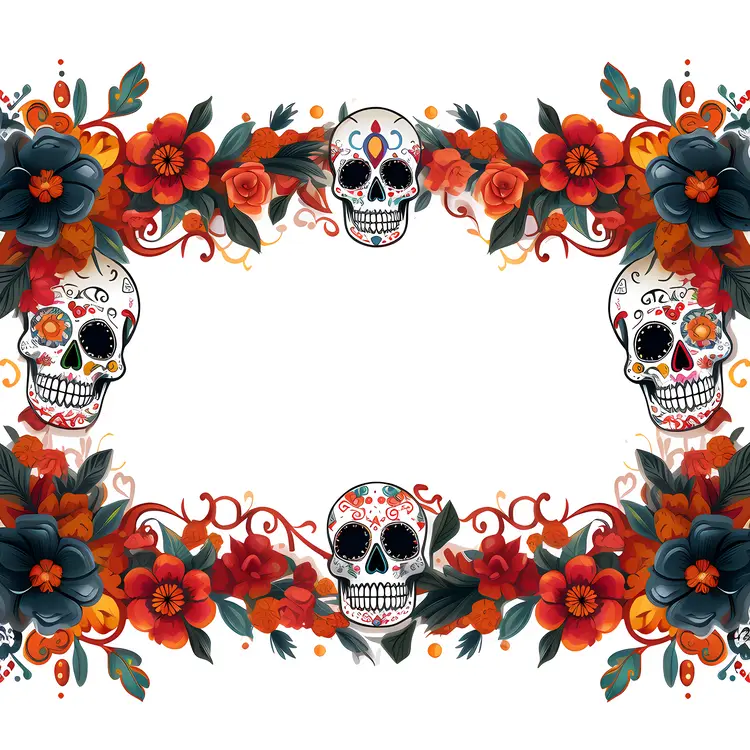 Ornate Sugar Skull with Floral Frame