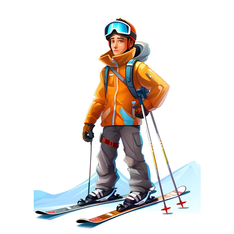 Skiing Person in Orange Jacket