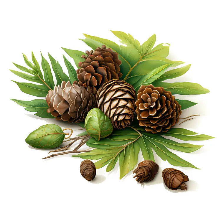 Natural Pine Cones and Leaves