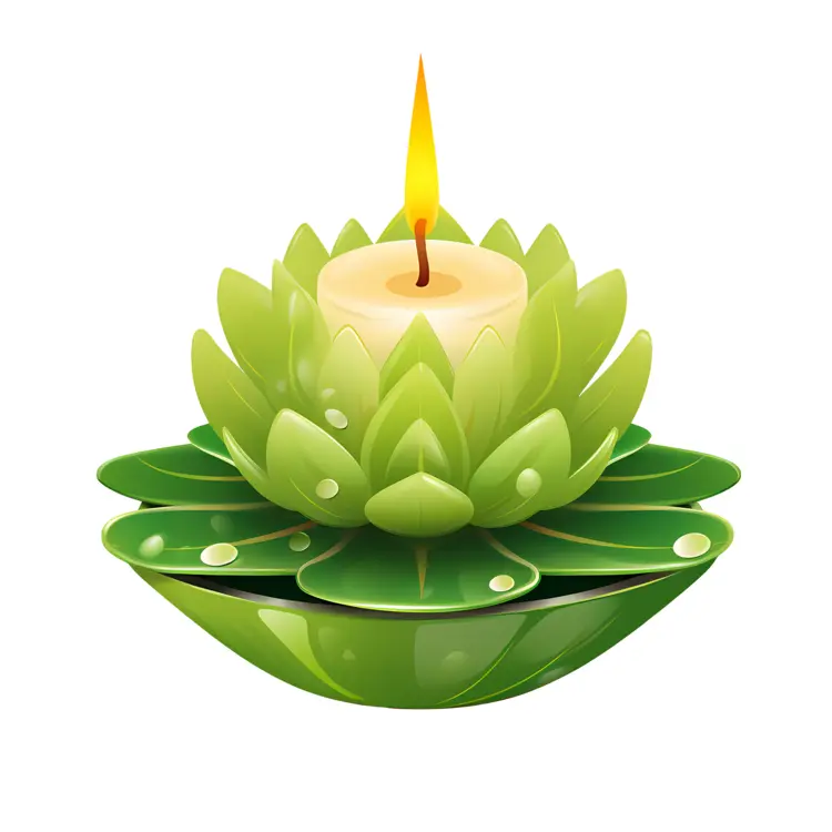 Green Lotus Candle with Flame