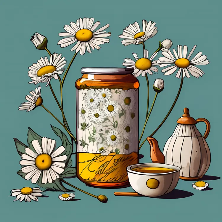 Chamomile Tea in a Jar with Flowers