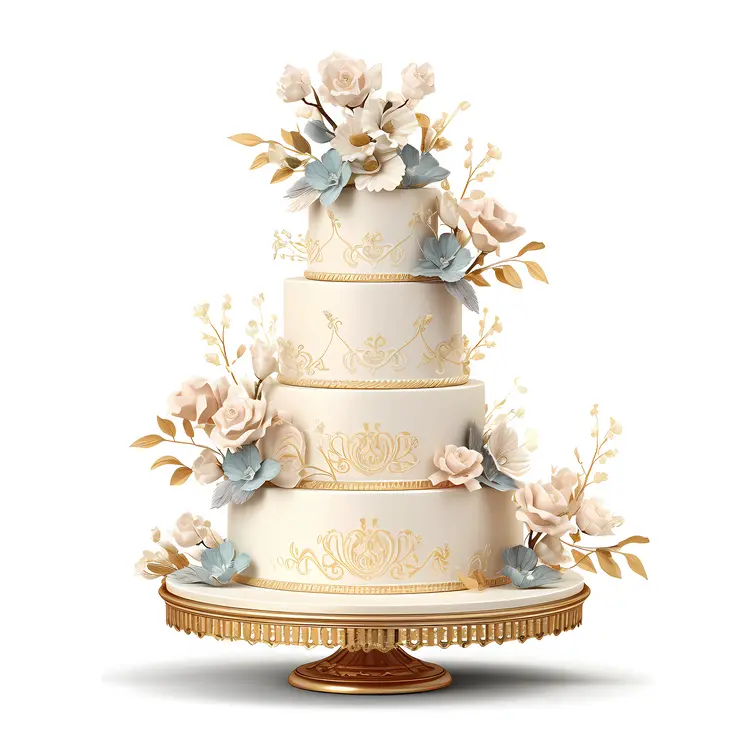 Elegant Floral Wedding Cake with Gold Accents