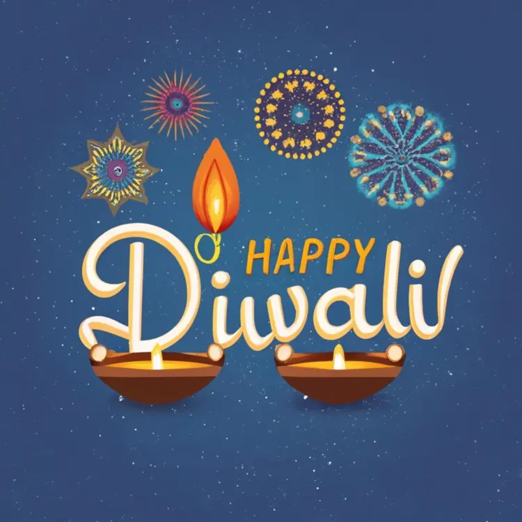 Happy Diwali with Fireworks and Diyas