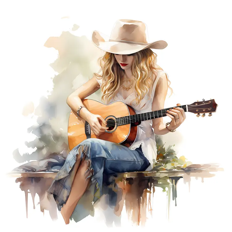 Blonde Woman Playing Acoustic Guitar