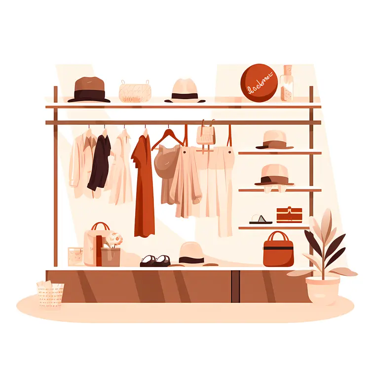 Elegant Clothing Display with Hats and Bags