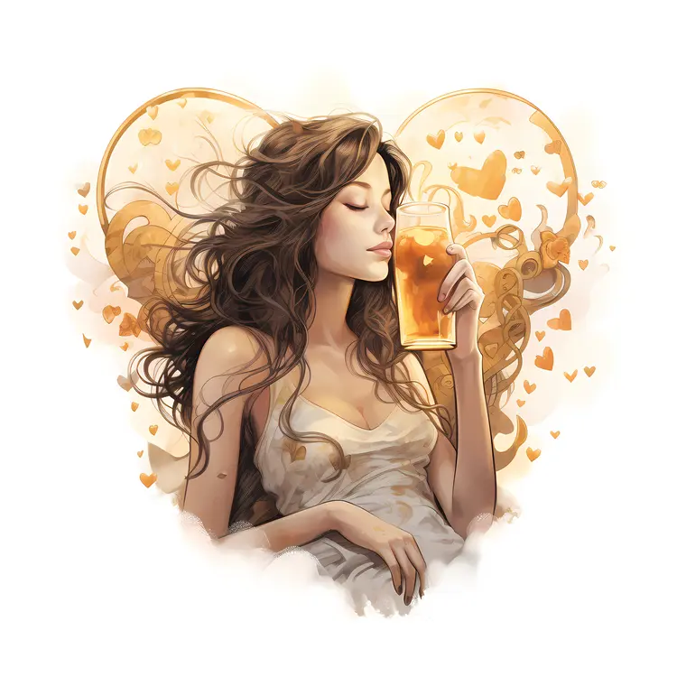 Woman with Beer and Heart Background