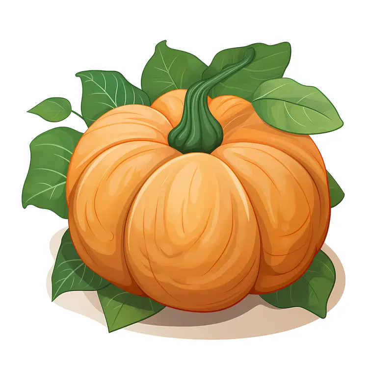 Orange Pumpkin with Leaves and Vines