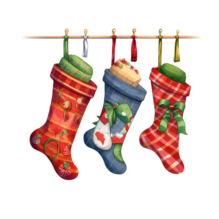 Colorful Christmas Stockings Hanging for the Holiday Season