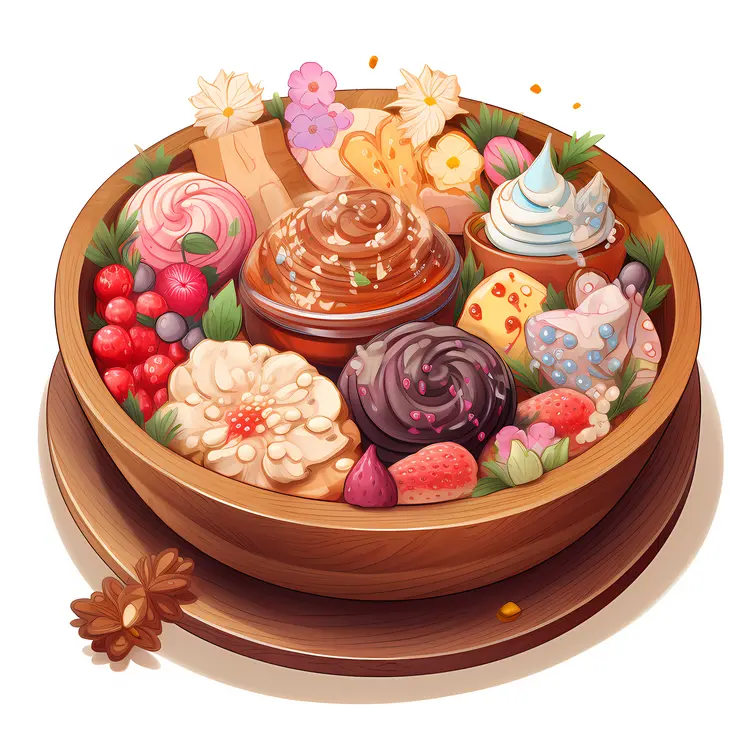 Decorative Dessert Bowl with Sweets and Flowers