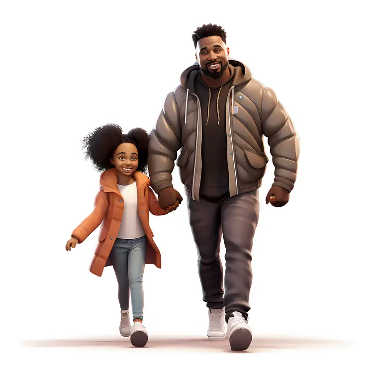 Happy Father and Daughter Walking Together
