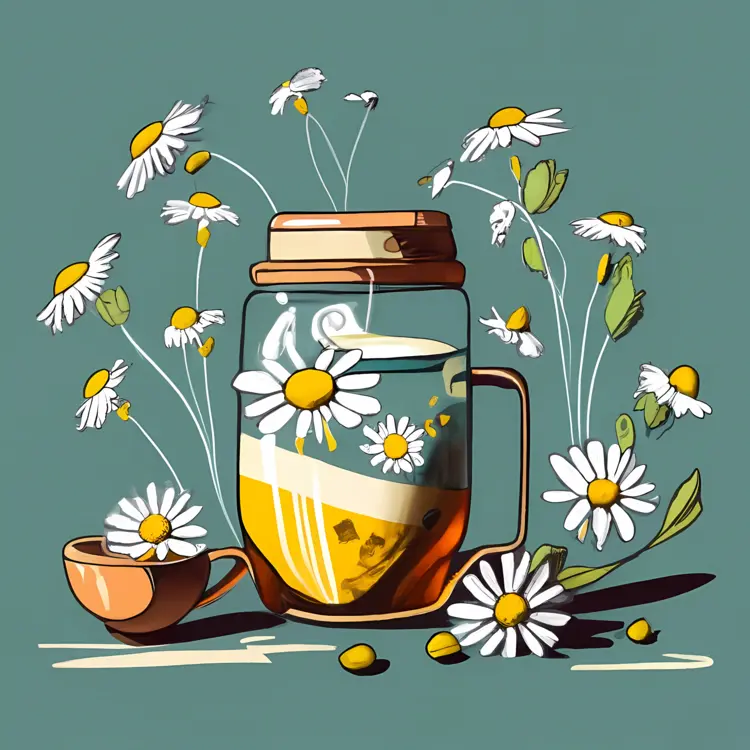 Chamomile Tea in a Jar with Flowers