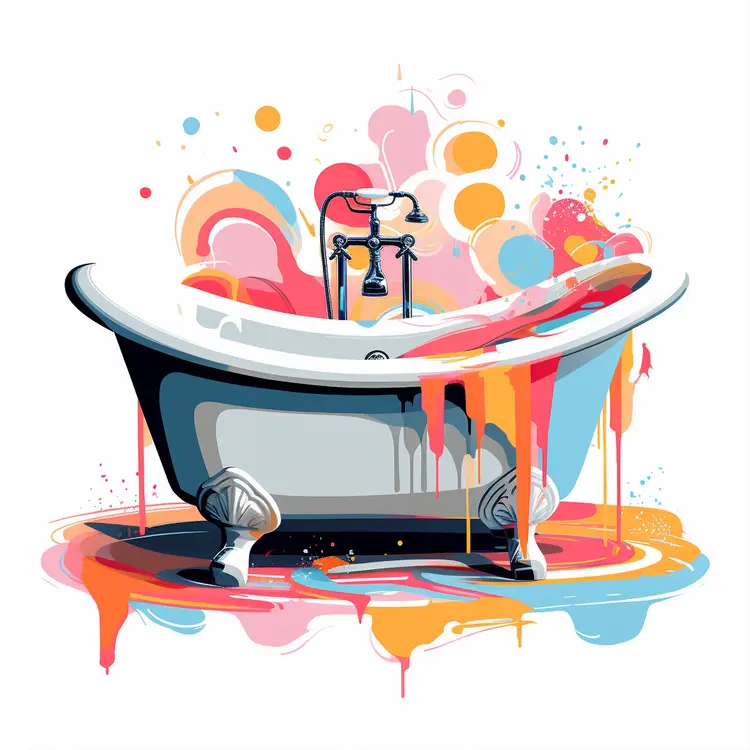 Colorful Bathtub with Paint Splashes