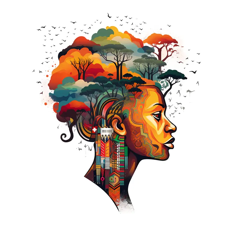 Artistic Woman's Profile with Nature Elements