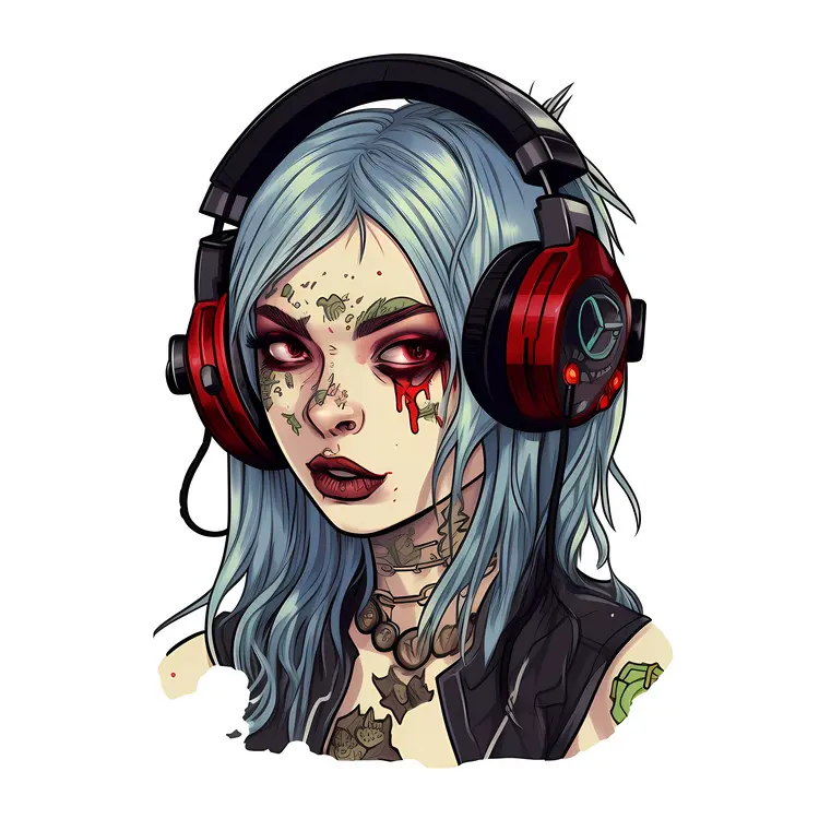 Punk Zombie Girl with Headphones