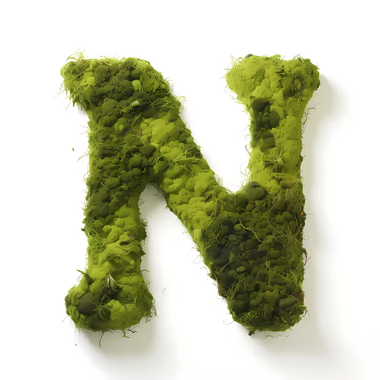 Mossy Letter N with Green Texture
