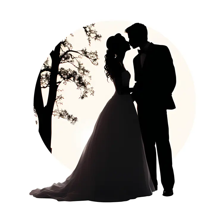 Romantic Couple Silhouette with Tree Background