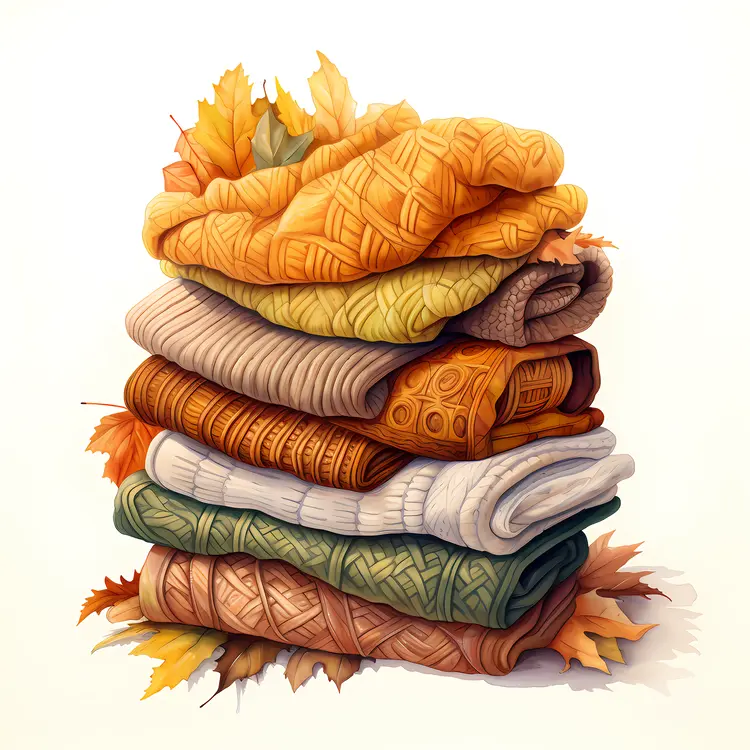Neatly Folded Stack of Autumn Clothes
