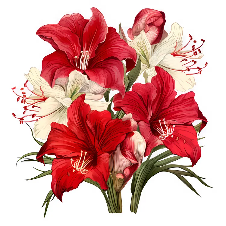 Red and White Amaryllis Flower Bouquet