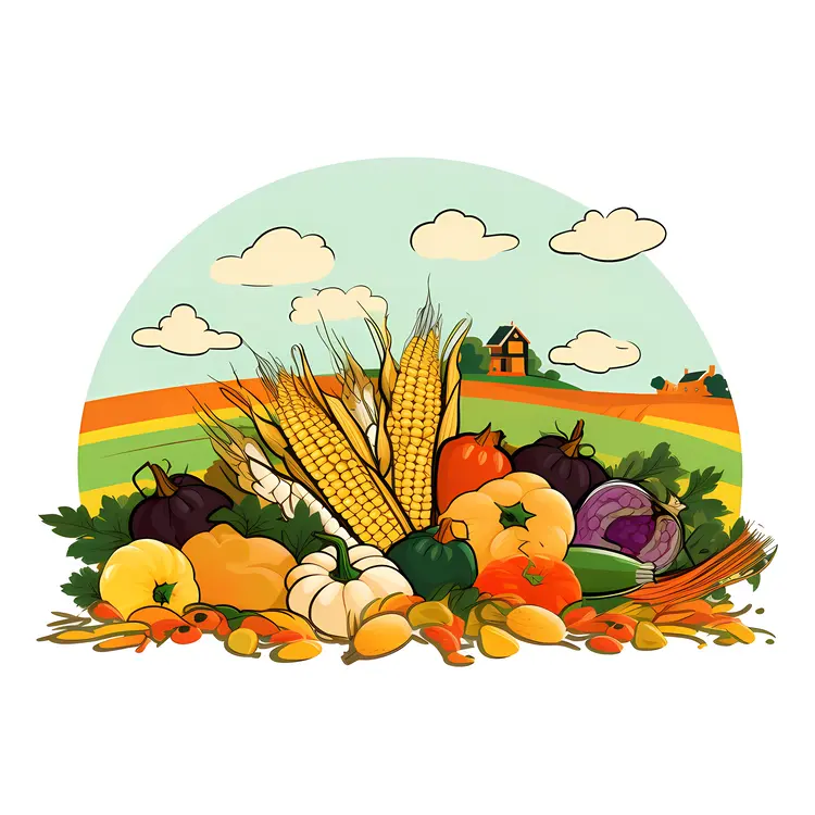 Corn and Pumpkins in a Bountiful Harvest