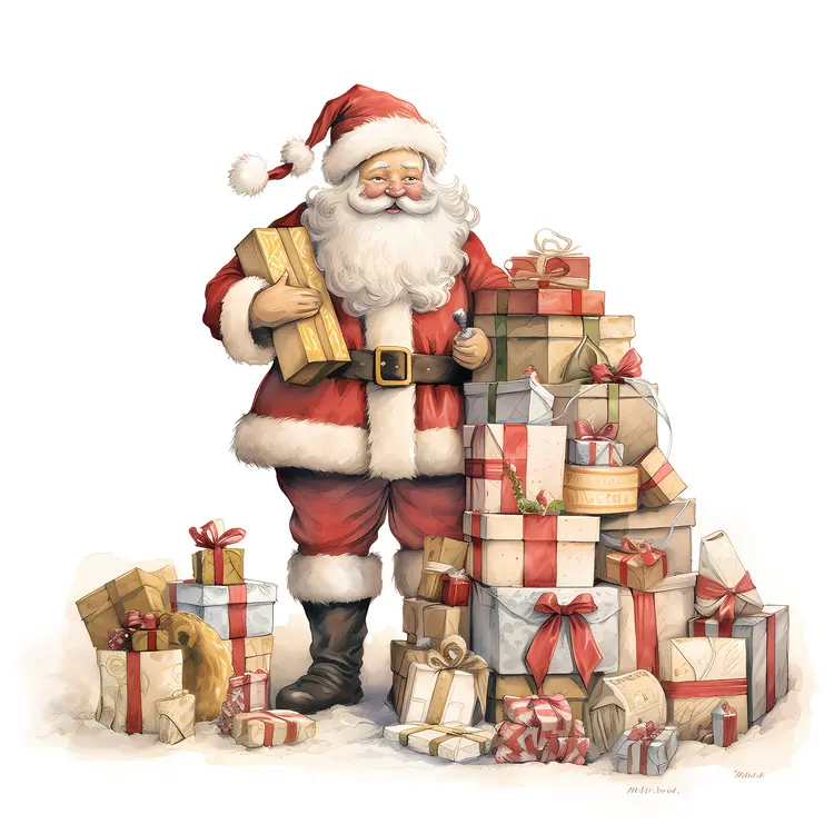 Santa Claus with a Pile of Gifts