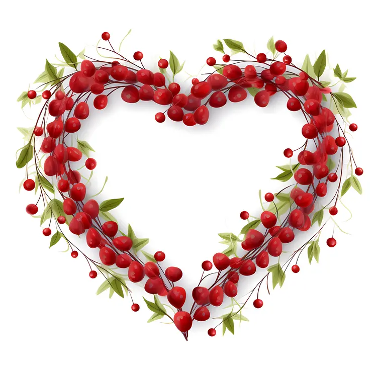 Heart-Shaped Frame with Red Berries and Leaves