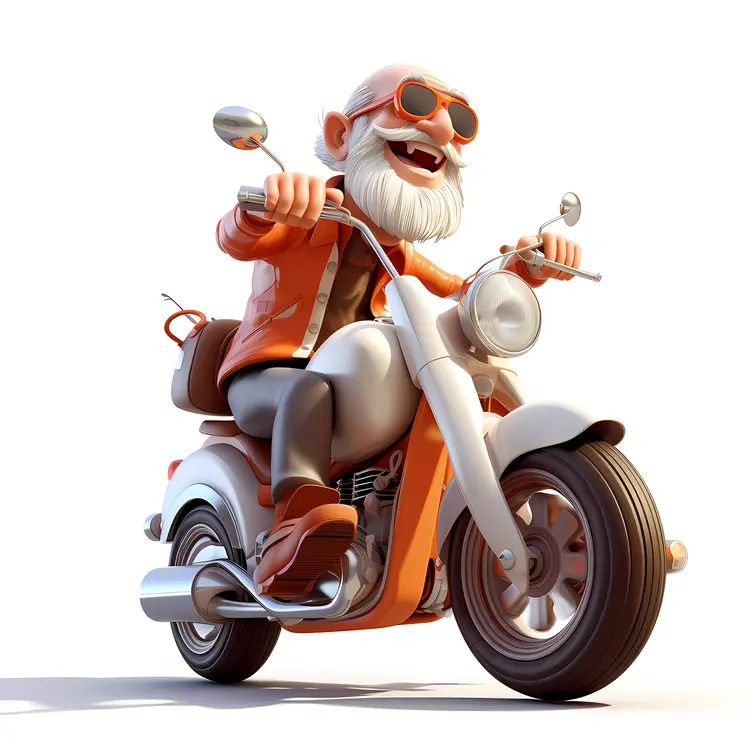 Cartoon man on motorcycle with sunglasses