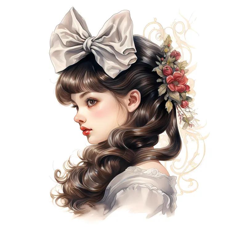 Graceful Girl with White Bow