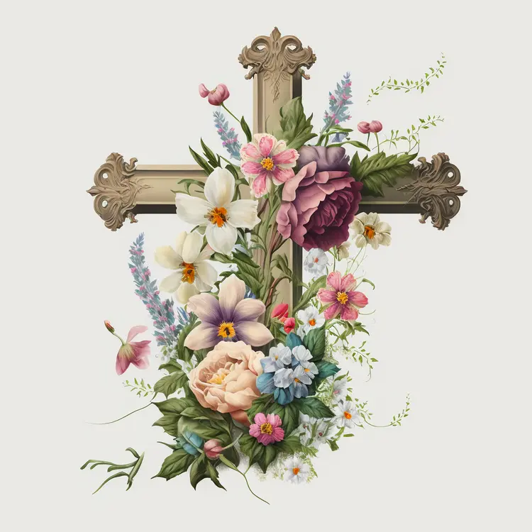 Ornate Cross with Beautiful Floral Arrangement