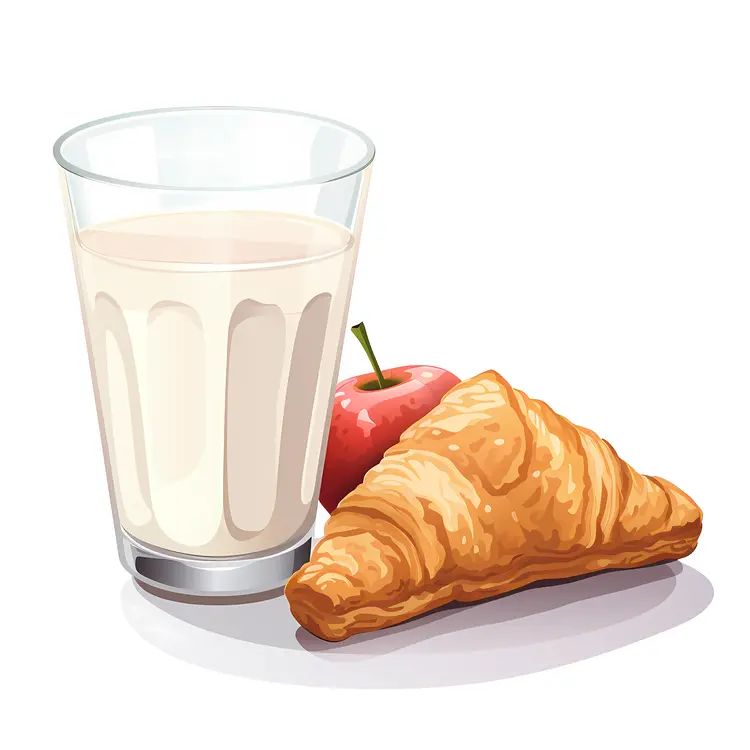 Delicious Breakfast with Milk
 Croissant
 and Apple